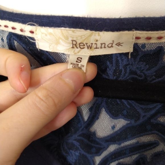 Rewind Woman's Lace Navy Blouse Top Shirt Size S - Picture 6 of 6
